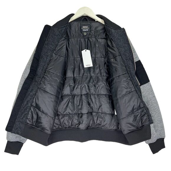 New WESCÂ Men US Men XL /WomenâXXL Wool Bomber Gray Black Jacket $225 - Picture 3 of 12